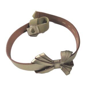 Fossil Leather Bow Belt Gold Fossil Size Medium Adjustable Snap Closure Womens